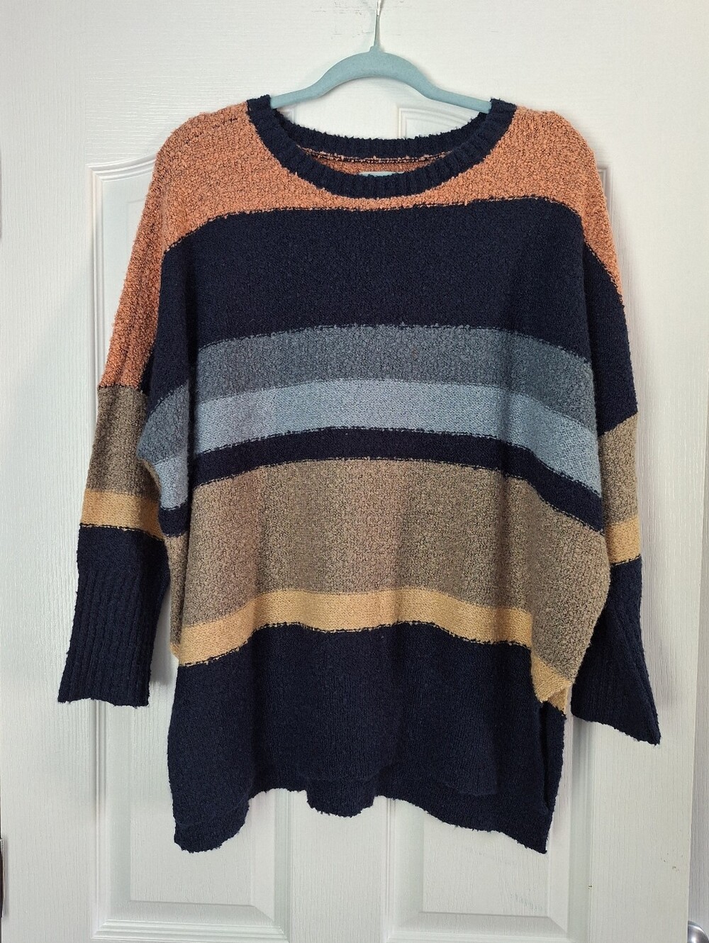 Wonderly Navy, Rust, Gray & Tan Striped Crewneck Sweater